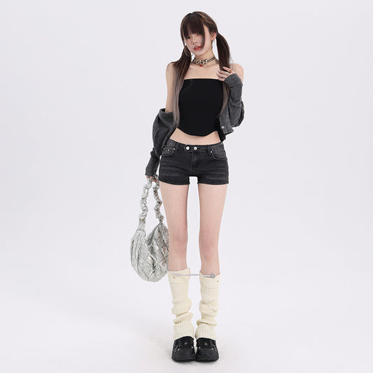 Elastic Low Waist Denim Shorts For Women