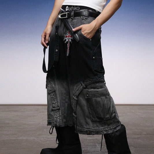 Men's Patchwork Gradient Retro Heavy-duty Washed Jeans