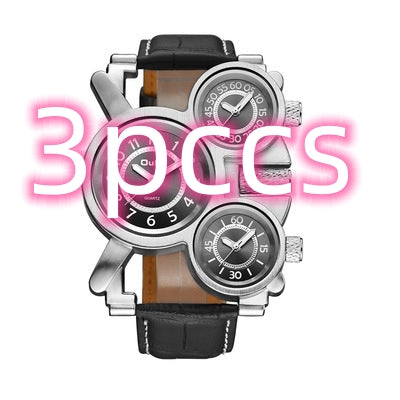 Dual movement leather men's watch