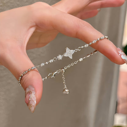 Double-sided Four Eight-pointed Stars Diamond Bracelet S925 Sterling Silver Sweet Special Interest Light Luxury Asterism High-grade Bracelet