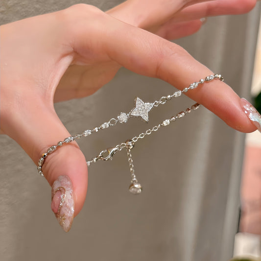 Double-sided Four Eight-pointed Stars Diamond Bracelet S925 Sterling Silver Sweet Special Interest Light Luxury Asterism High-grade Bracelet