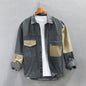Retro Patchwork Pure Cotton Workwear Shirt Men