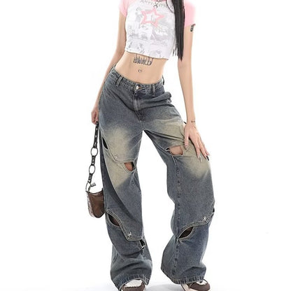 Fashion Retro Wide Leg Jeans For Women