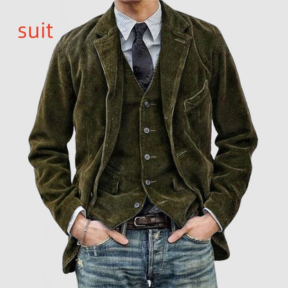 Men’s Corduroy Jacket – Winter Casual Solid Color Warm Blazer Coat