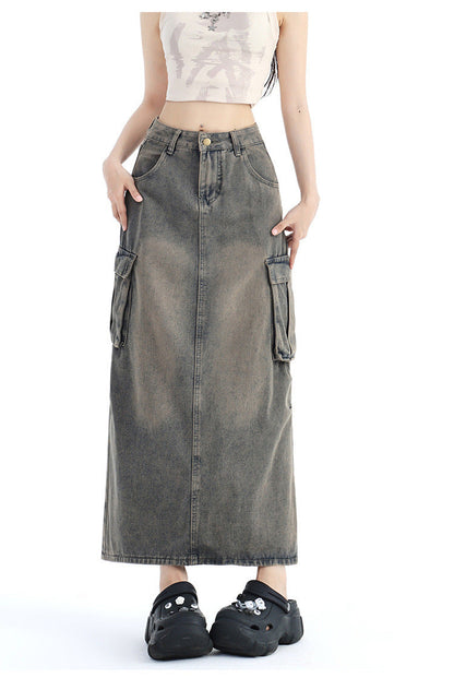 Fashion Cement Gray Denim Skirt For Women