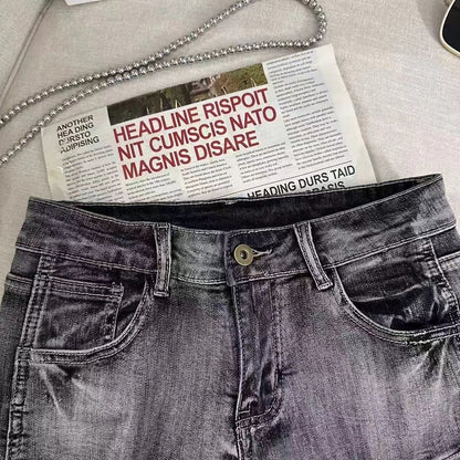 Low Waist Retro Washed Denim Shorts For Women