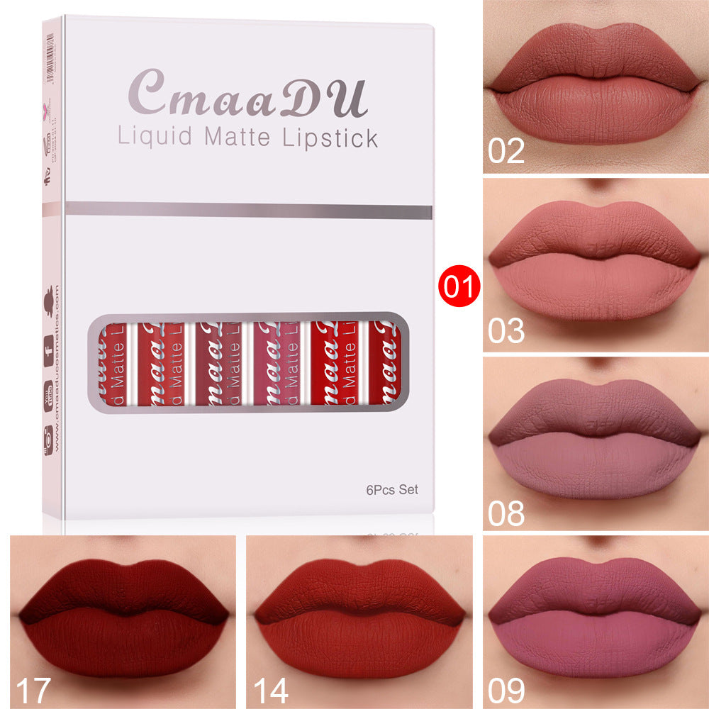 6 Pieces Of Matte Non-stick Cup Waterproof Lipstick Long Lasting Lip Gloss