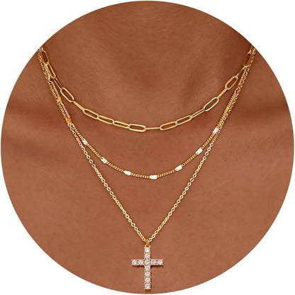 Layered Clip Necklace Electroplated Circle