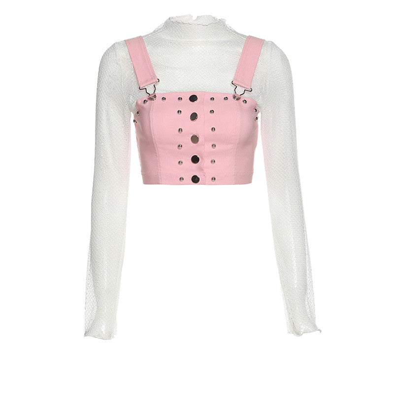 False Two Piece Slim Short Blouse For Women