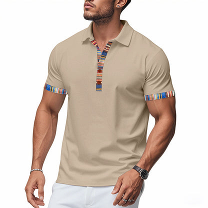 Men's Short-sleeved V-neck Printed Loose Casual Polo Shirt
