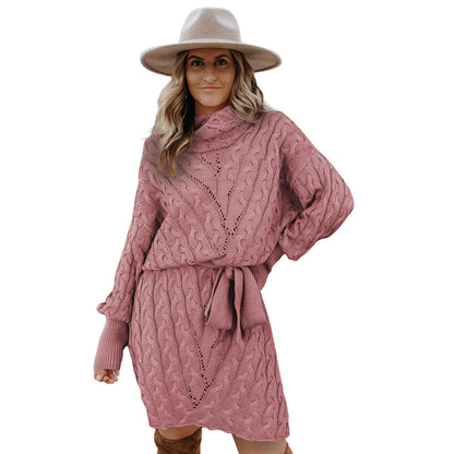 Winter Loose Stand Collar Sweater Skirt