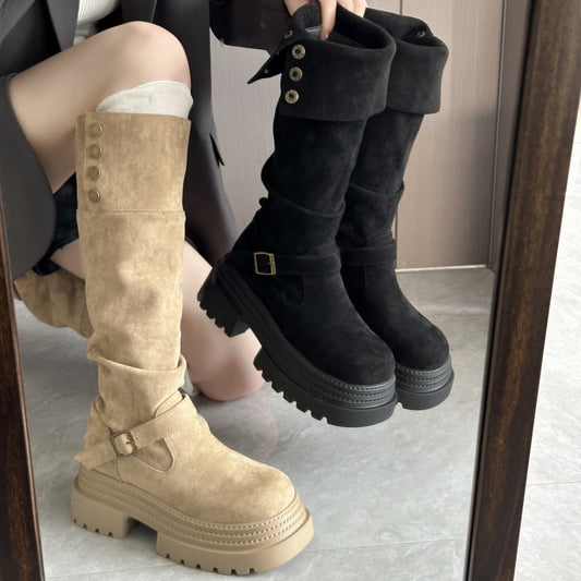Women's Fashionable Retro Chunky-Heel Knee-High Boots