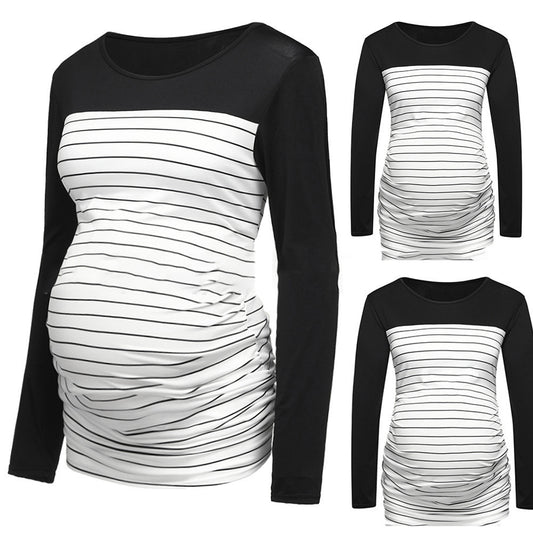 Ladies Maternity Care Striped Top T-Shirt Long Sleeve Breastfeeding