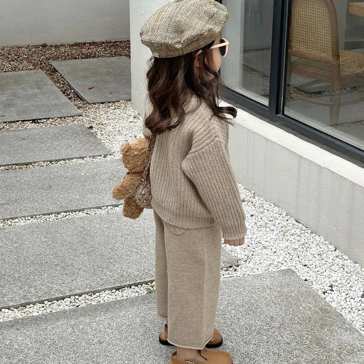 Girls Sweater Suit Sweater Knitted Wide-leg Pants