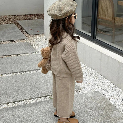 Girls Sweater Suit Sweater Knitted Wide-leg Pants
