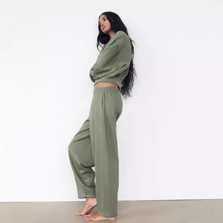 Flannel Sweater Elastic Waist Casual Straight Pants