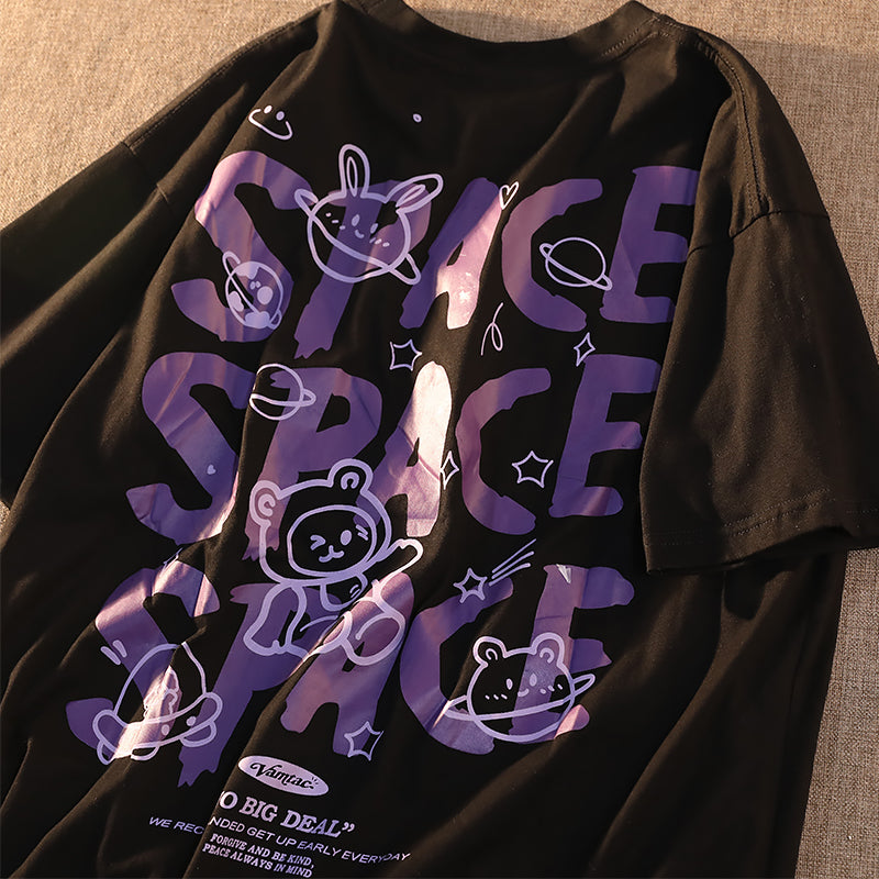 Escape From The Earth Japanese Cartoon Shortsleeved Tshirt Female Cotton Loose Couple Soft Girl Top