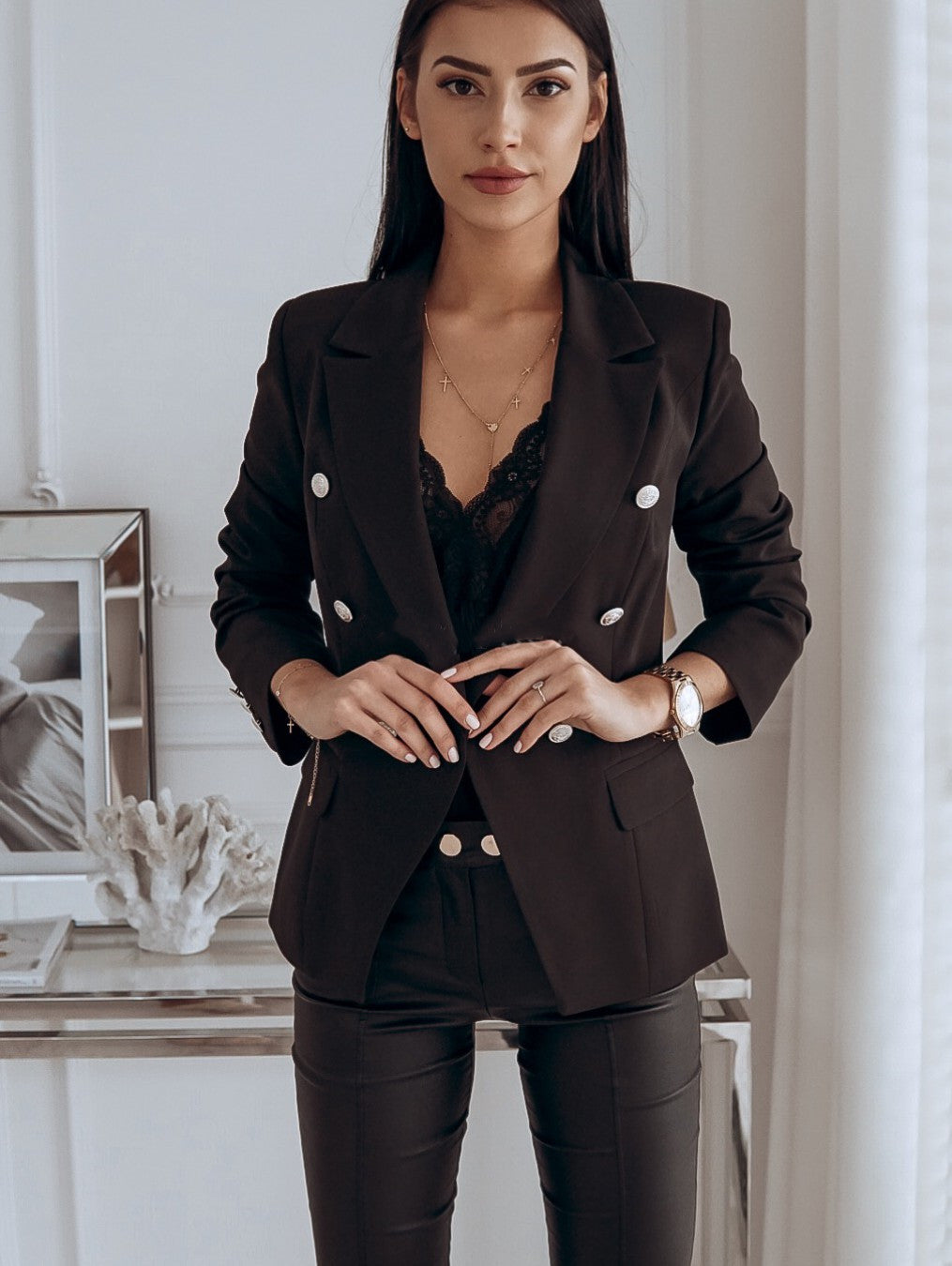 High Quality Blazer Metal Buckle Double Breasted Small Suit