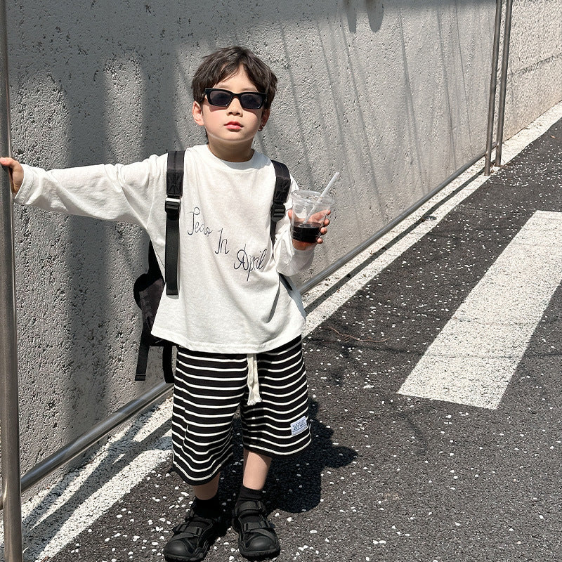 Sports Little Boy Striped Breathable Knee Length Pants