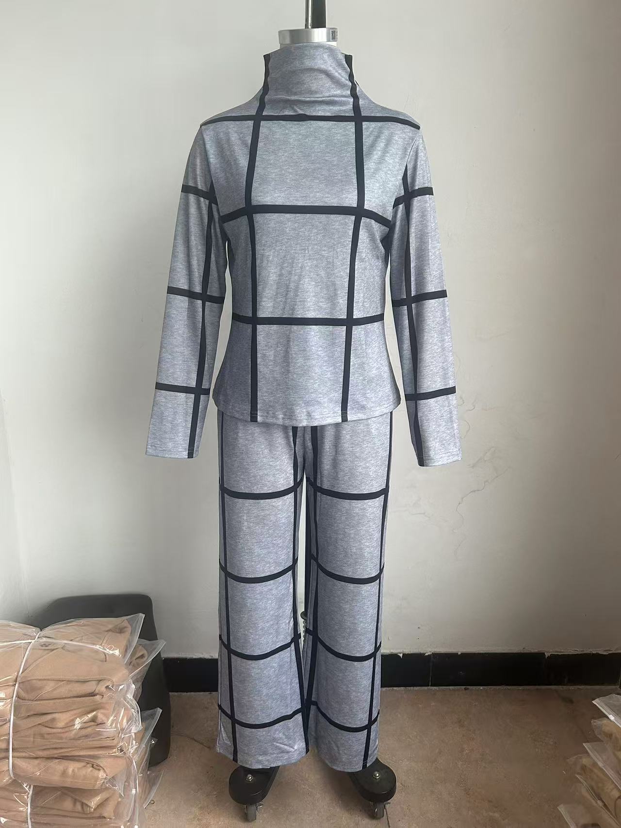 Plaid Printed Pants Set For Women