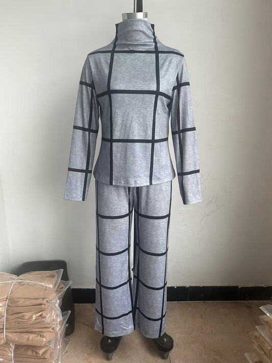 Plaid Printed Pants Set For Women