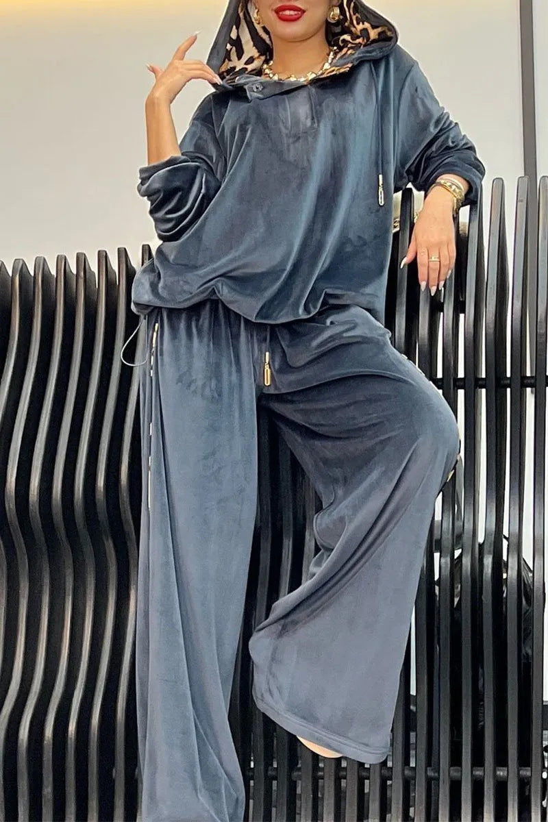 Loose Casual Two-piece Suit Leopard Print Hoodie And Pants Suit For Women