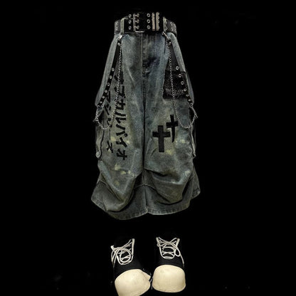 Wasteland Style Distressed Patchwork Wide-leg Pants