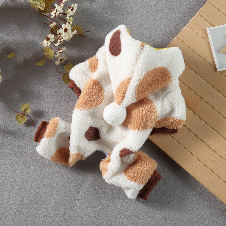 Pet Dog Lamb Velvet Polka Dot Thickened Double Layer Thermal Jumpsuit