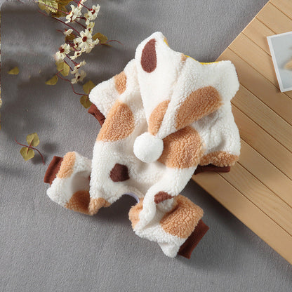 Pet Dog Lamb Velvet Polka Dot Thickened Double Layer Thermal Jumpsuit