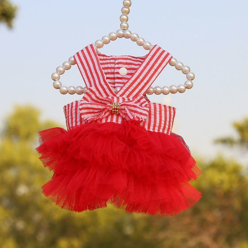 Pet Striped Clear Cake Mesh Teddy Strap Clothes And Dresses