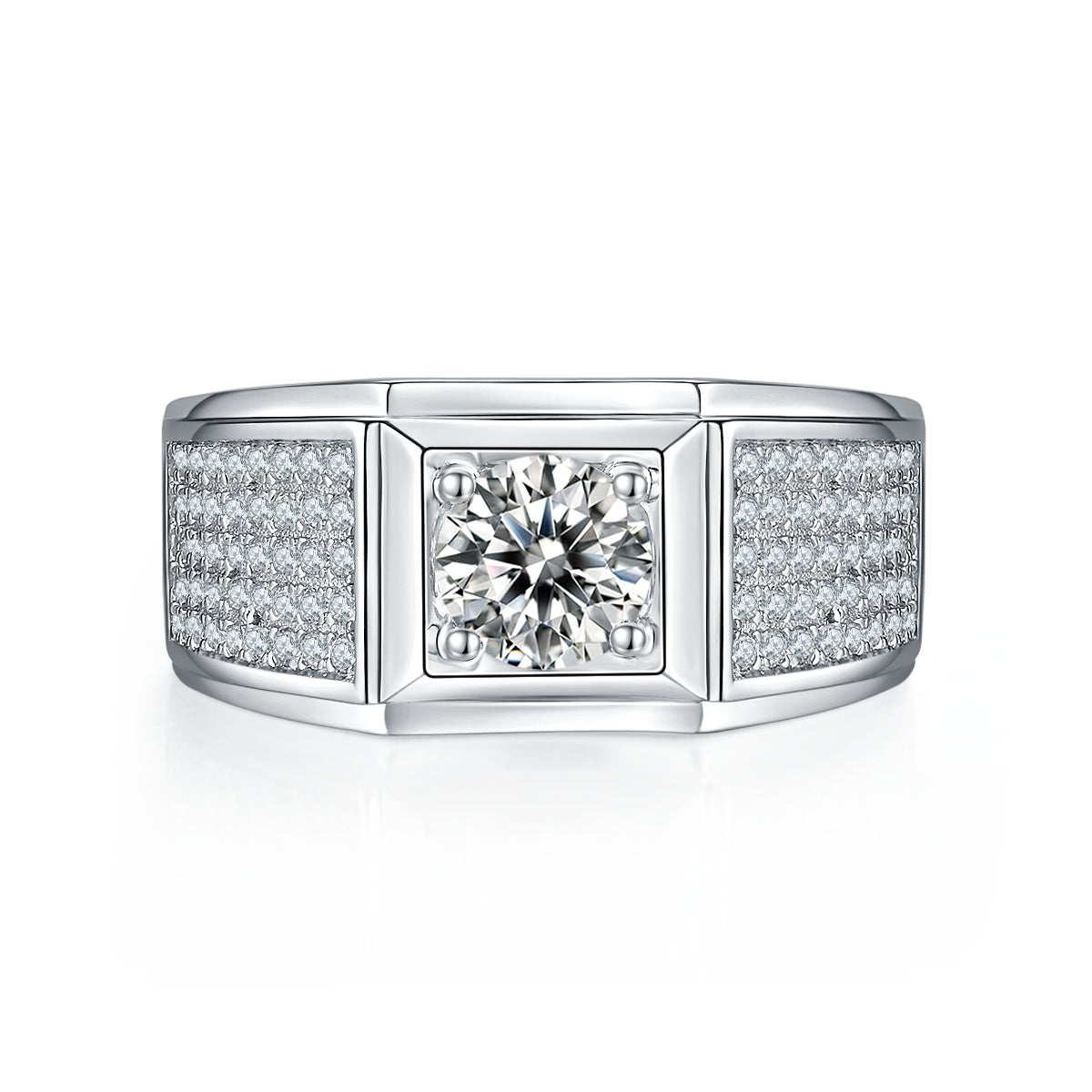 Men's 1-carat Luxury And Fashionable Light Luxury Jewelry Silver Ring Set With Top-quality Moissanite, S925 Silver-plated Platinum