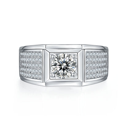 Men's 1-carat Luxury And Fashionable Light Luxury Jewelry Silver Ring Set With Top-quality Moissanite, S925 Silver-plated Platinum