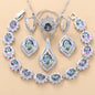 Inlaid Gemstone Pendant Earrings Necklace And Ring For Women 4 PCs Set