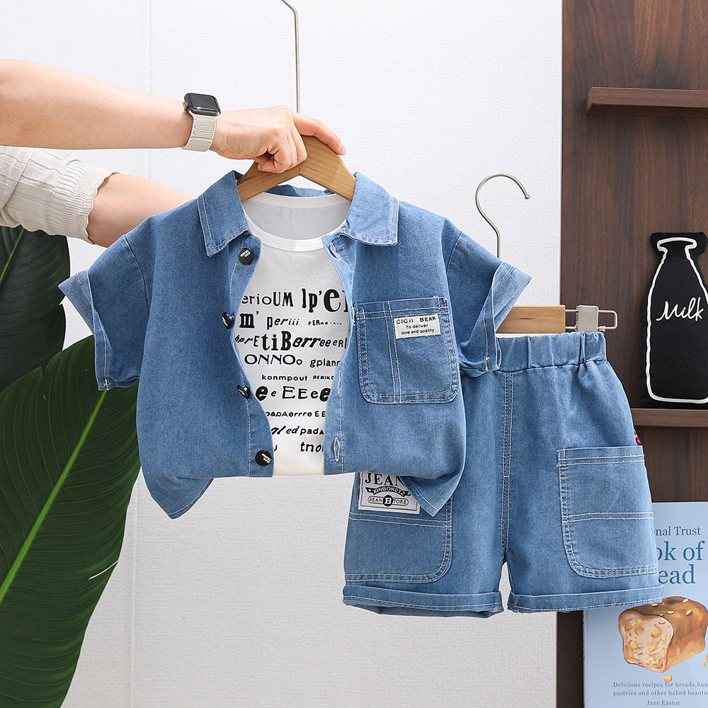 Personality Boy Denim Short Sleeve Suit