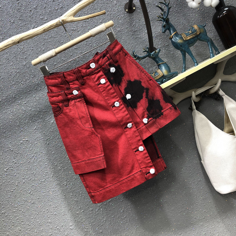 Double Dyed Irregular Denim Skirt For Women