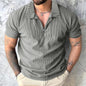 Solid Color Short Sleeve Men's Zipper Polo Shirt