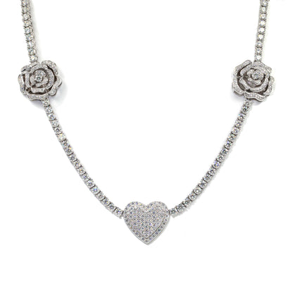 925 Silver Set Moissanite Hip-hop Personalized Rose Necklace