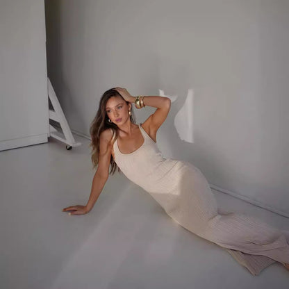 Knitted Sunken Stripe Long Dress Summer Women