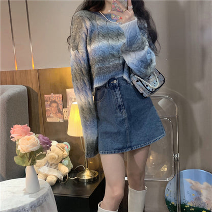 Age-defying Gradient Color Loose Short Knit Tops
