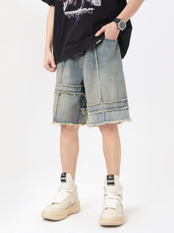 Fashion Summer Stitching Denim Shorts Men