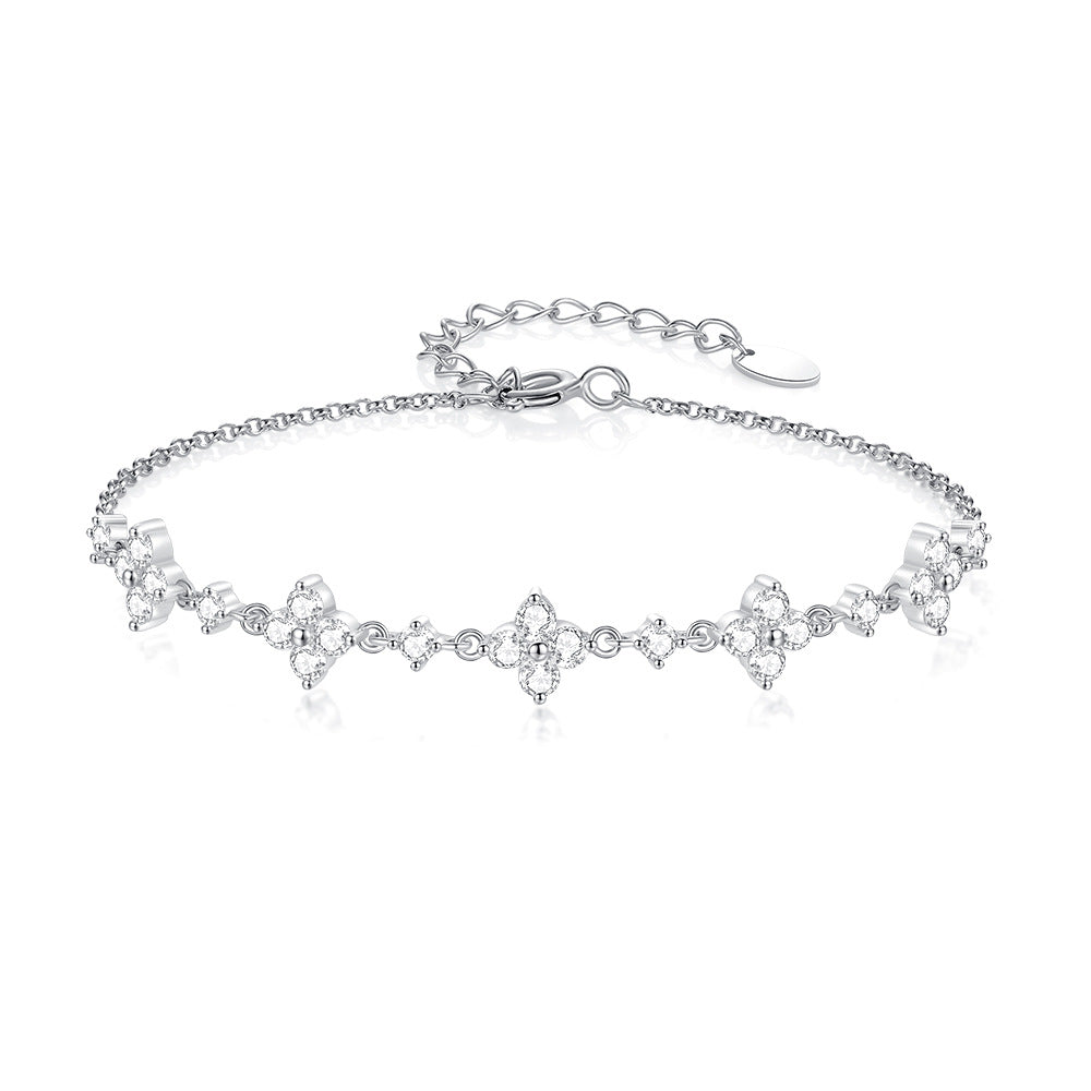925 Silver Zircon Five-Flower Light Luxury High-End Minimalist Niche Design Hand Jewelry