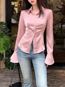 Satin Silky Slim Fit Cinched Blouse Women