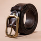 Men's Belt Genuine Leather Top Grain Pure Cowhide Retro Brass Buckle
