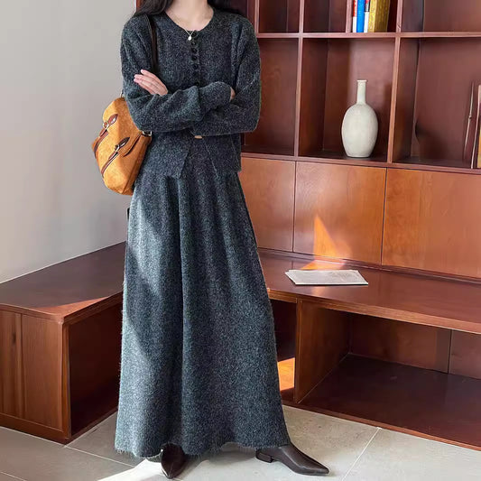 Sweater Cardigan High Waist Skirt For Women