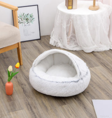 .Pet Bedding 2 In 1 Dog And Cat Bed Pet Winter Bed Round Plush Warm Bed House Soft Long Plush Pets Bed Pet Products