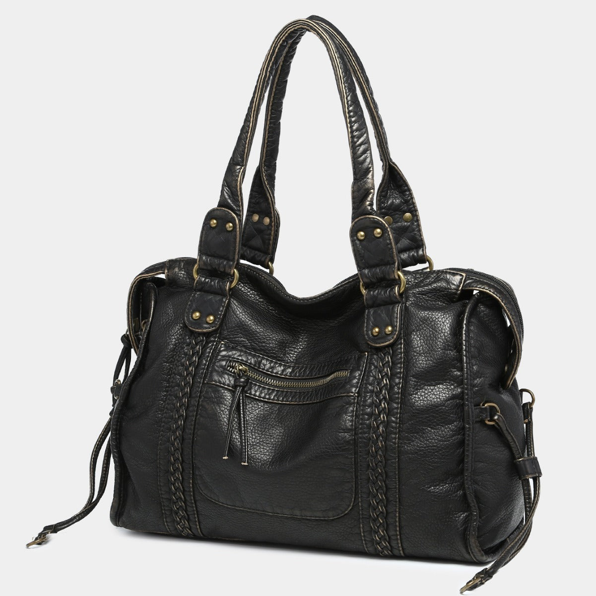 .Fashion Retro Worn Looking Washed-out Brushed Large Capacity Soft Motorcycle Bag