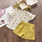 Floral Two-piece Suit Girls Toddler Suspender Suit Pants
