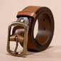 Men's Belt Genuine Leather Top Grain Pure Cowhide Retro Brass Buckle