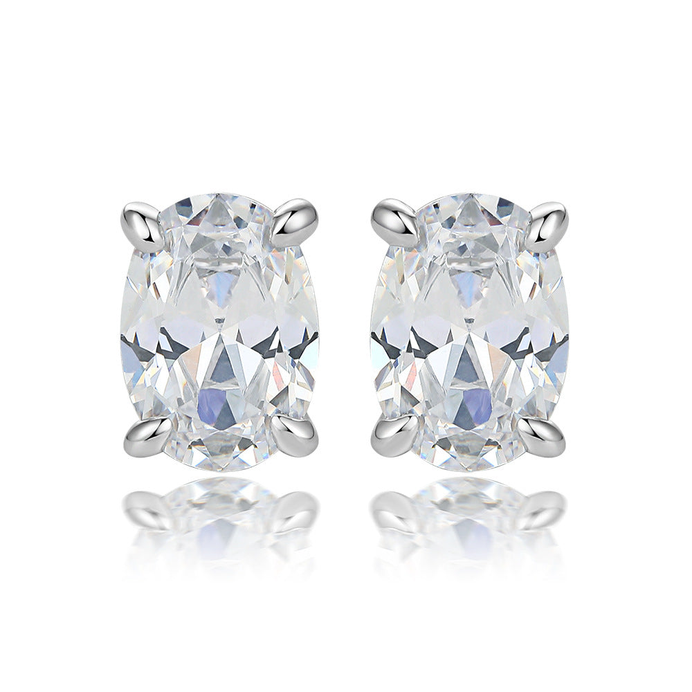 Oval Gem Pendant Necklace Women's Stud Earrings