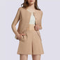 2-piece Sleeveless Round Neck Button High-waisted Trousers Business Work Suits